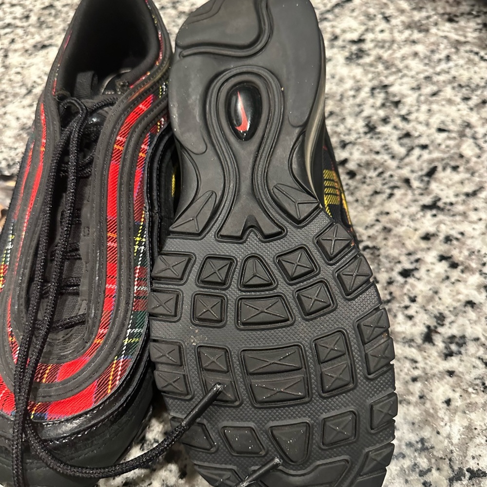 Nike Men's Black Sneakers with Red and Yellow Plaid Accents